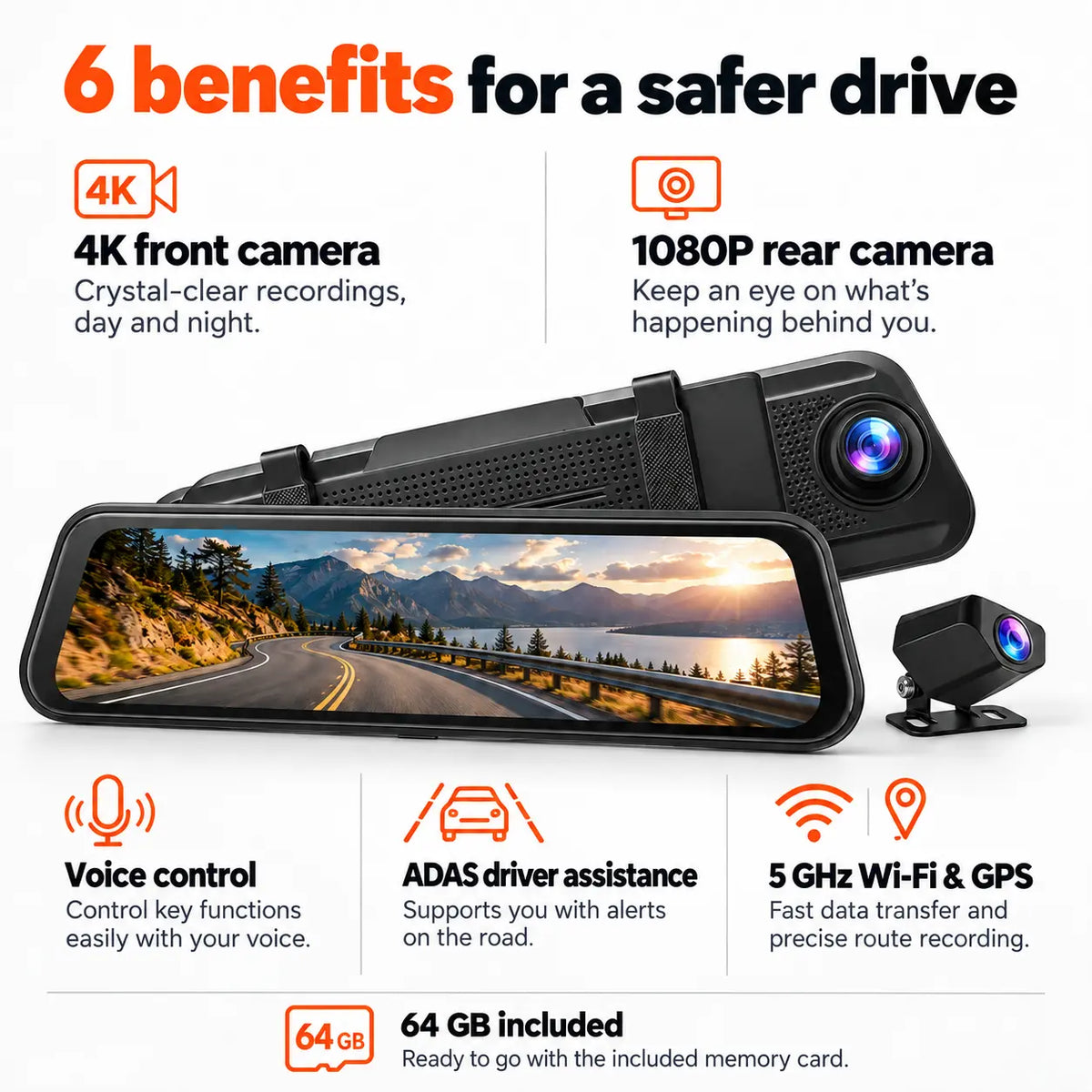 DriveView | 4K Dash Cam with Front & Rear Camera